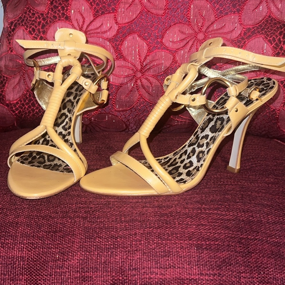 Sergio Zelcer Tan Stiletto Heels with Crisscross Straps